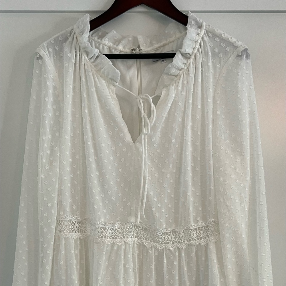 LUMIE White Ruffle Dress with sheeth overlay